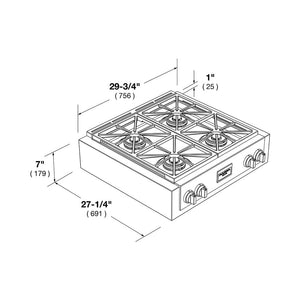 Fulgor Milano 30 in. 600 Professional Series All Gas Rangetop in Stainless Steel (F6GRT304S1)