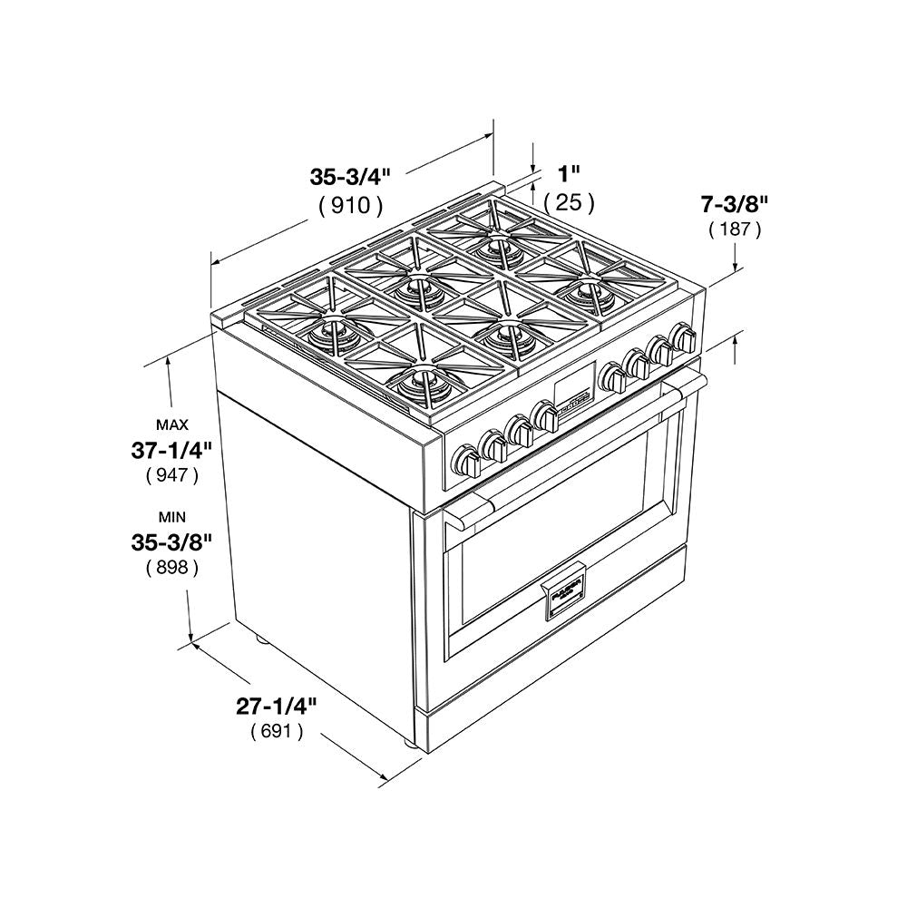 Fulgor Milano 36 in. 600 Series Dual Fuel Range with 6 Burners in Stainless Steel (F6PDF366S1)