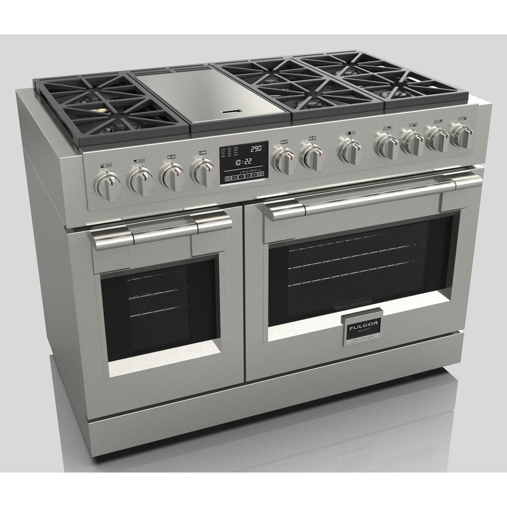 Fulgor Milano 48 in. 600 Series Dual Fuel Range with 6 Burners and Trilaminate Griddle in Stainless Steel (F6PDF486GS1)