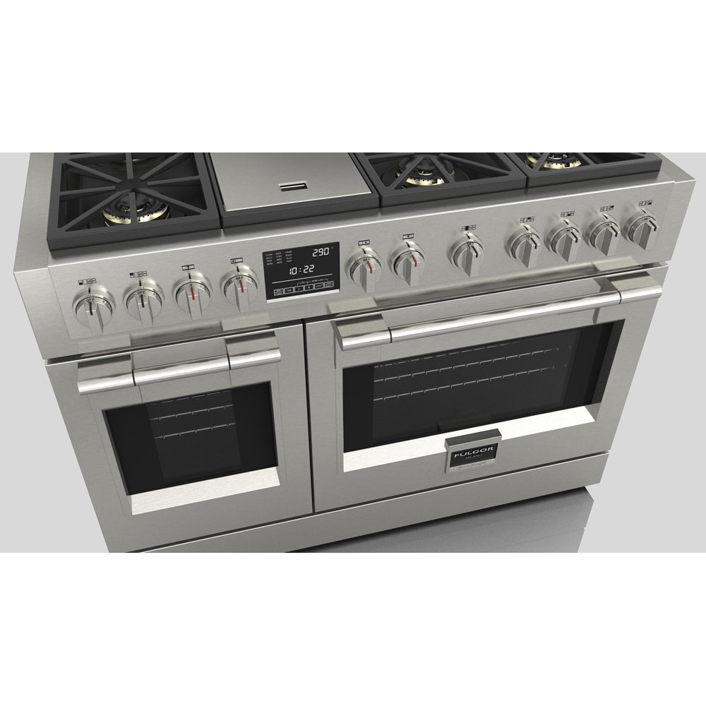 Fulgor Milano 48 in. 600 Series Dual Fuel Range with 6 Burners and Trilaminate Griddle in Stainless Steel (F6PDF486GS1)