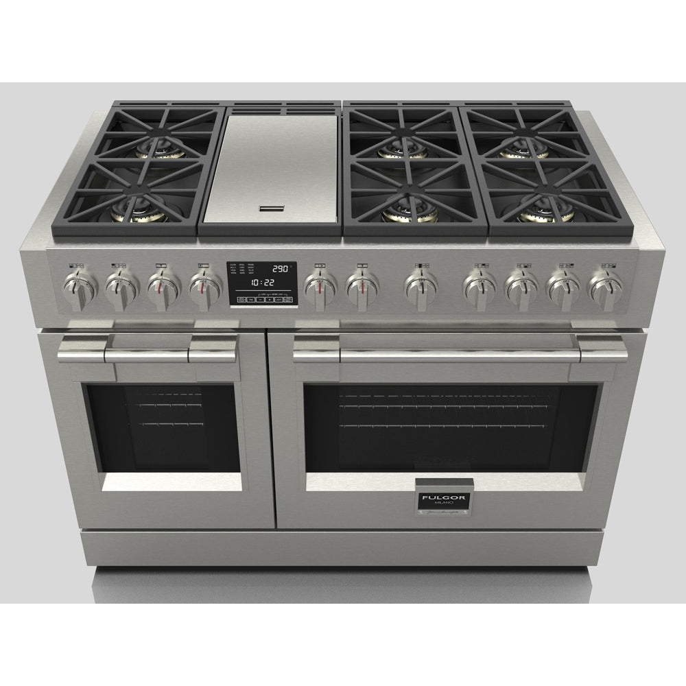 Fulgor Milano 48 in. 600 Series Dual Fuel Range with 6 Burners and Trilaminate Griddle in Stainless Steel (F6PDF486GS1)