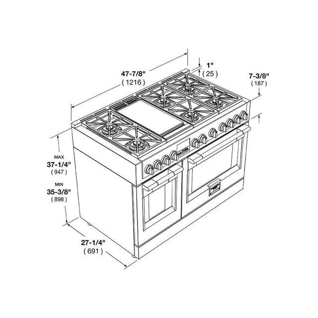 Fulgor Milano 48 in. 600 Series Pro All Gas Range with 6 Burners and Trilaminate Griddle in Stainless Steel (F6PGR486GS2)