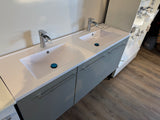 60" Double Bowl Grey Vanity Set with Ceramic top with intergrated Sink, and Waterfall Chrome Single Hole Faucets