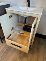 24"  Natural Oak Vanity Set with Ceramic Top and Integrated Sink, and Black Faucet