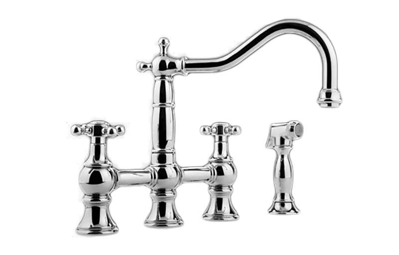 GRAFF Brushed Brass PVD Bridge Kitchen Faucet with Side Spray G-4845-C2-BB
