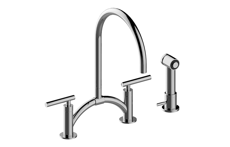 GRAFF Brushed Brass PVD Bridge Kitchen Faucet with Independent Side Spray G-4895-LM49-BB