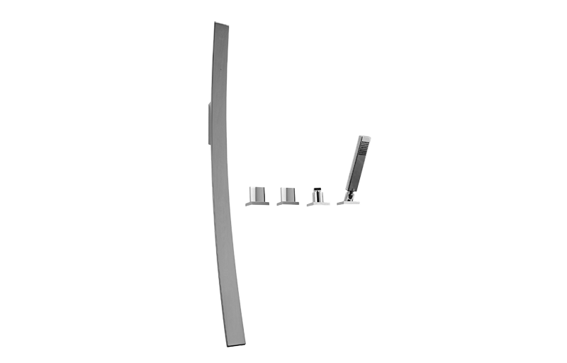 GRAFF Polished Chrome Luna Wall-Mounted Tub Filler w/Deck-Mounted Handles/Handshower Set G-6051-C14B-PC