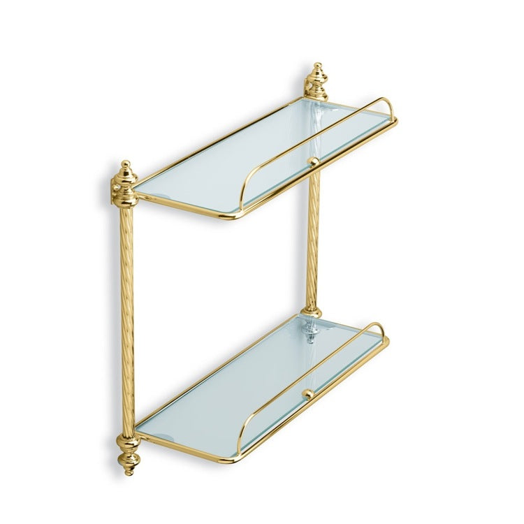 Gold Finish Double Glass Bathroom Shelf