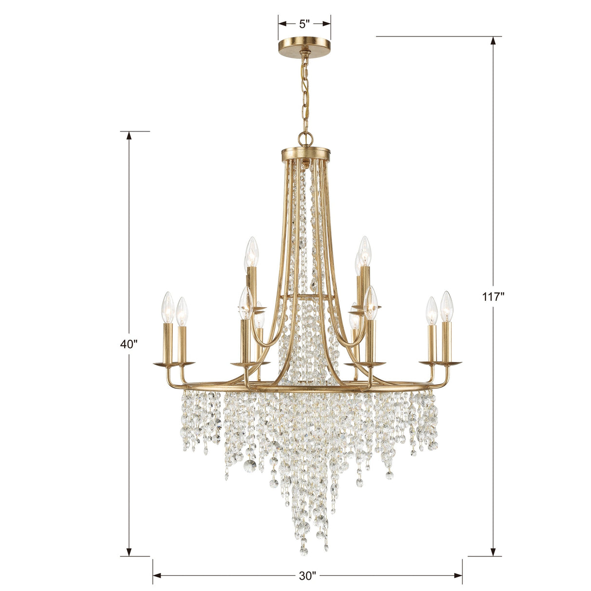 Gabrielle 12 Light Antique Gold Chandelier GAB-B7312-GA