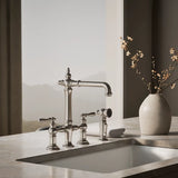 Kohler 76519-4-VS K-76519-4-VS Artifacts Deck-Mount Bridge Kitchen Sink Faucet with Lever Handles and sidespray Vibrant Stainless