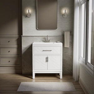 KOHLER Accra 30in. Single Sink Freestanding White Bath Vanity with Pure White Quartz Top Assembled R35898-ASB-0