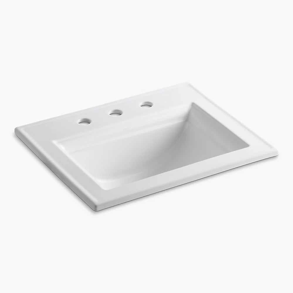 KOHLER K-2337-8-17 Memoirs Stately Rectanglar Drop in Bathroom Sink, 22 3/4", White