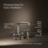Kohler 76519-4-VS K-76519-4-VS Artifacts Deck-Mount Bridge Kitchen Sink Faucet with Lever Handles and sidespray Vibrant Stainless