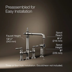 Kohler 76519-4-VS K-76519-4-VS Artifacts Deck-Mount Bridge Kitchen Sink Faucet with Lever Handles and sidespray Vibrant Stainless