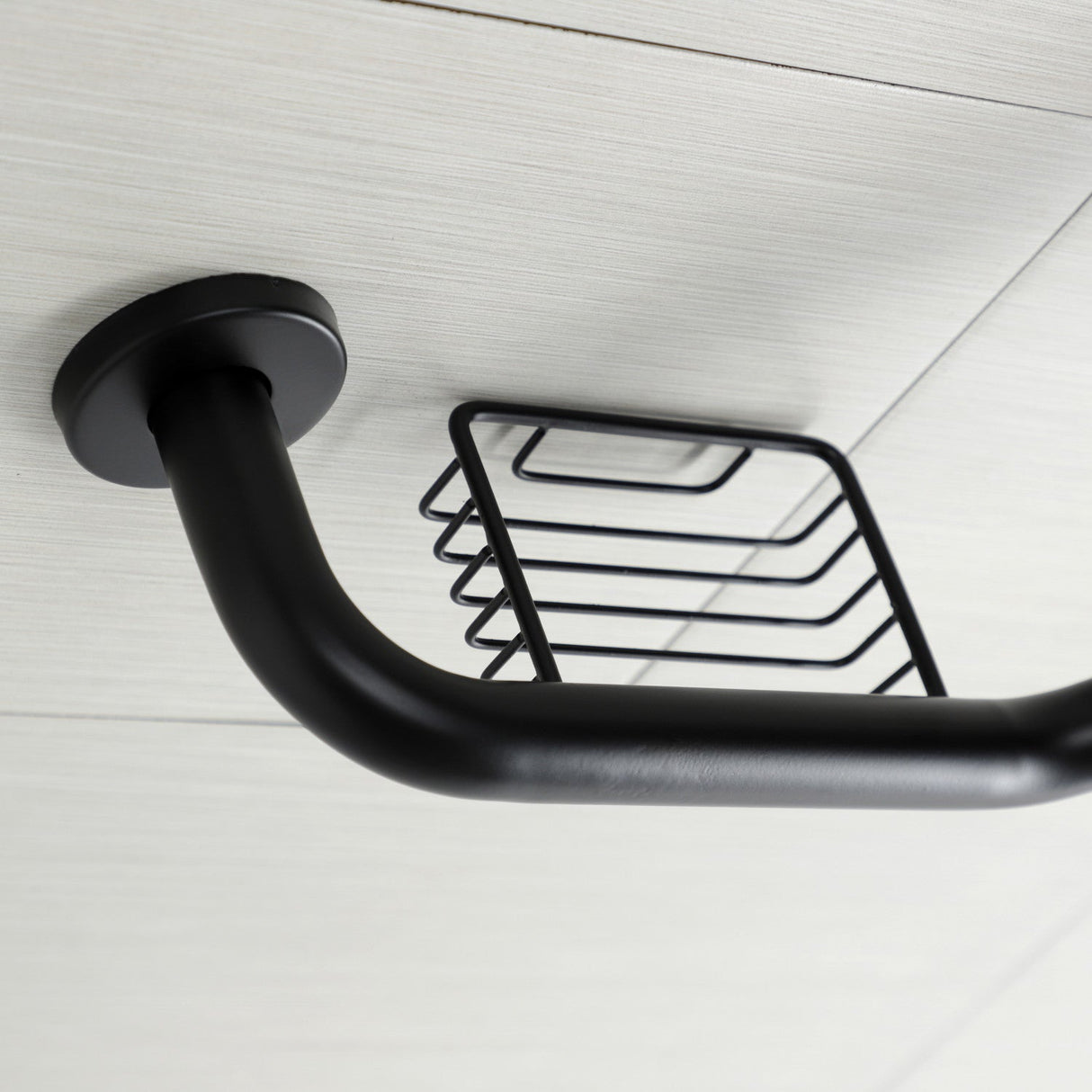 Meridian Thrive In Place GBS141012CS0 10-Inch x 12-Inch Angled Grab Bar with Soap Holder, Matte Black