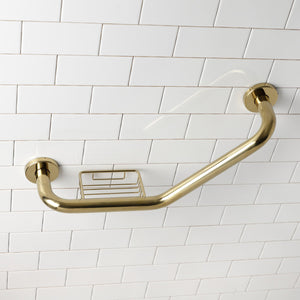 Meridian Thrive In Place GBS141012CS2 10-Inch x 12-Inch Angled Grab Bar with Soap Holder, Polished Brass