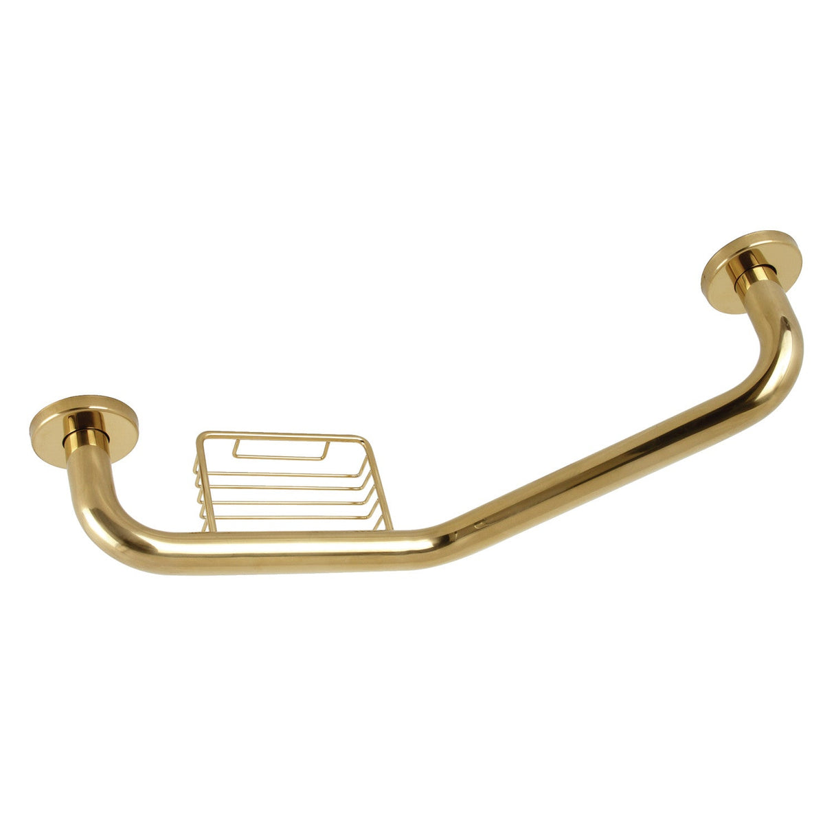 Meridian Thrive In Place GBS141012CS2 10-Inch x 12-Inch Angled Grab Bar with Soap Holder, Polished Brass