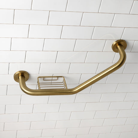 Meridian Thrive In Place GBS141012CS7 10-Inch x 12-Inch Angled Grab Bar with Soap Holder, Brushed Brass