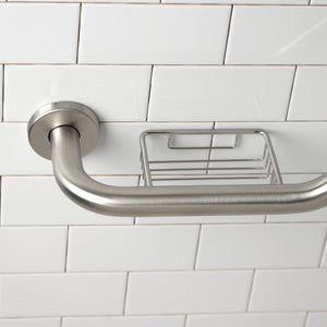Meridian Thrive In Place GBS141012CS8 10-Inch x 12-Inch Angled Grab Bar with Soap Holder, Brushed Nickel