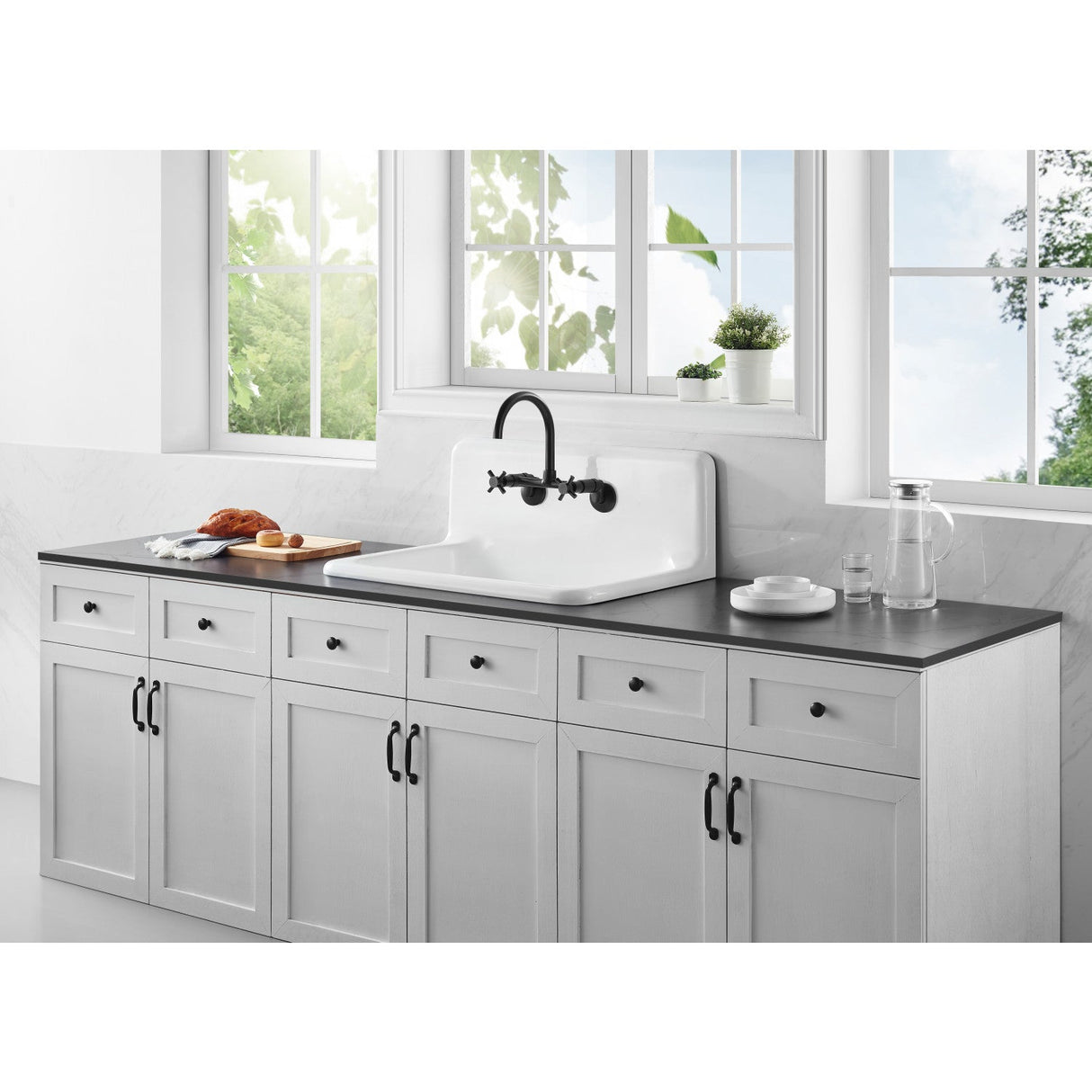 Petra Galley GCKWS302010 30-Inch x 20-Inch Cast Iron Wall Mount Kitchen Sink, White