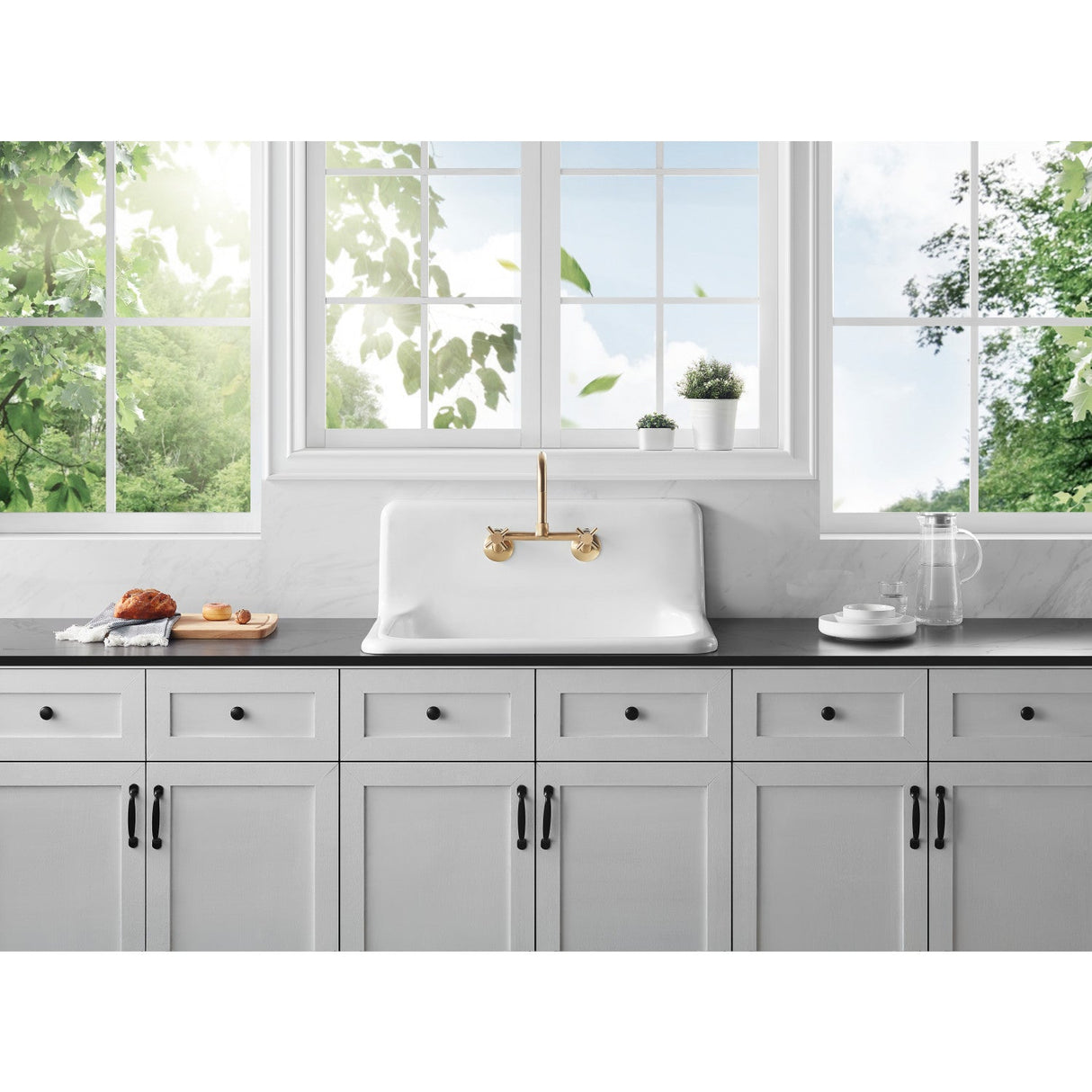 Petra Galley GCKWS302010 30-Inch x 20-Inch Cast Iron Wall Mount Kitchen Sink, White