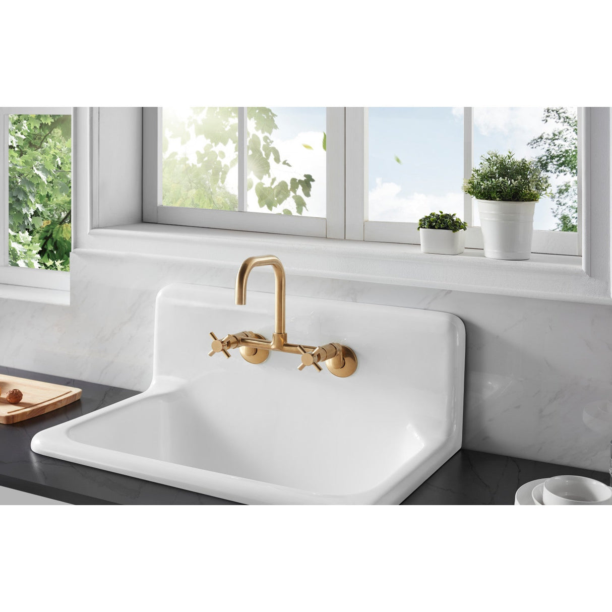 Petra Galley GCKWS302010 30-Inch x 20-Inch Cast Iron Wall Mount Kitchen Sink, White