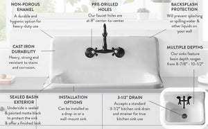 Petra Galley GCKWS302010 30-Inch x 20-Inch Cast Iron Wall Mount Kitchen Sink, White