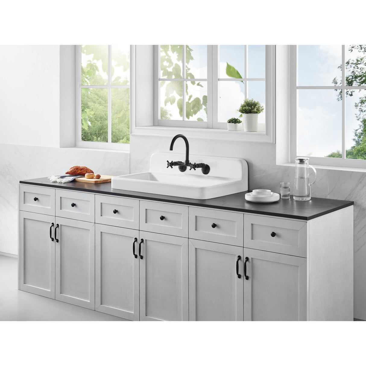 Petra Galley GCKWS331916W8 33-Inch x 19-Inch Cast Iron Wall Mount Kitchen Sink, White