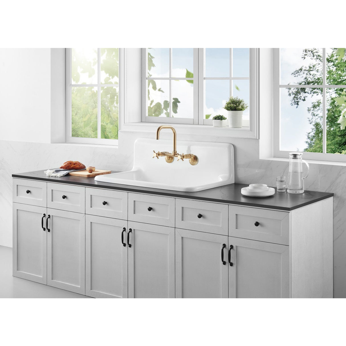 Petra Galley GCKWS362011 36-Inch x 20-Inch Cast Iron Wall Mount Kitchen Sink, White
