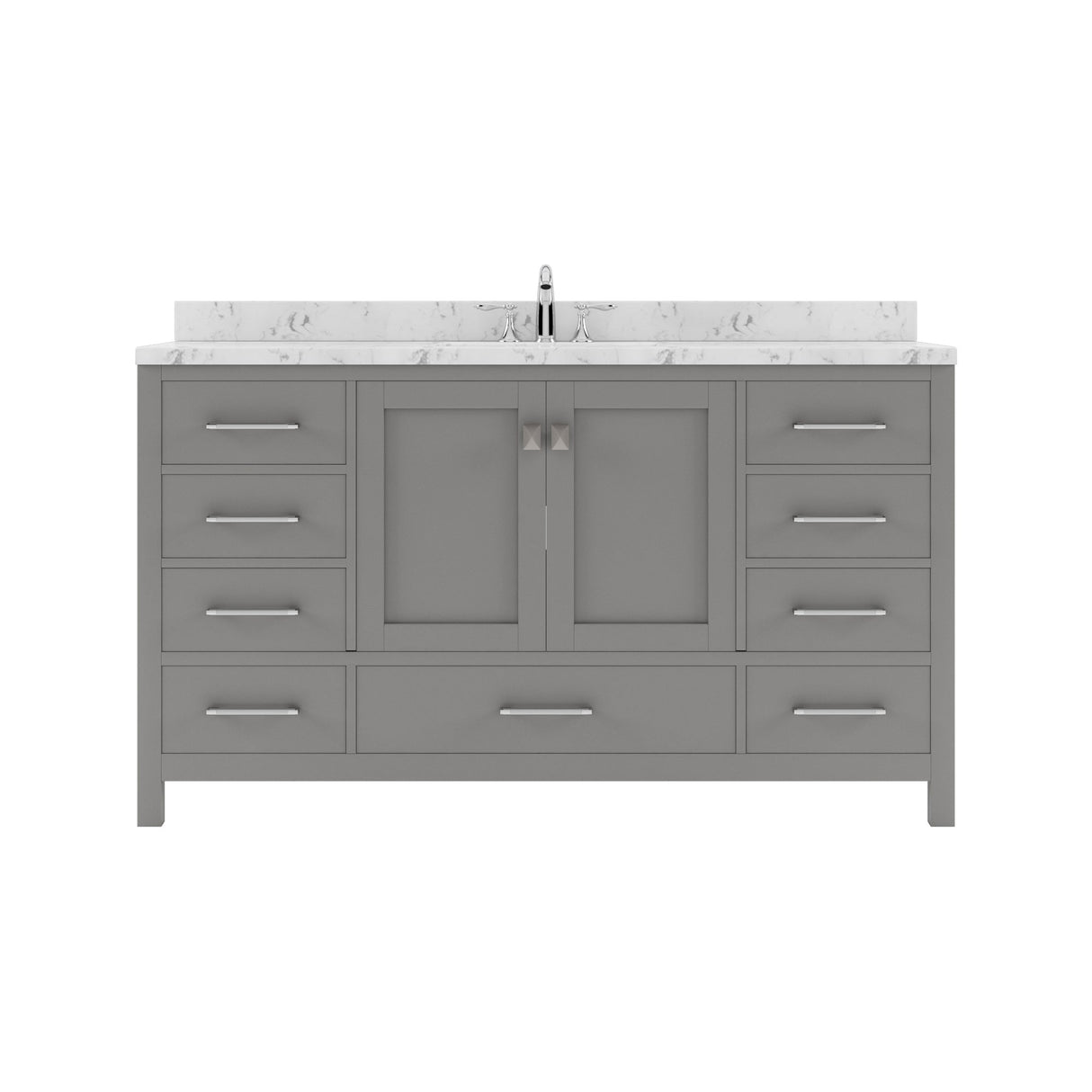 Virtu USA Caroline Avenue 60" Single Bath Vanity with White Quartz Top and Round Sink with Brushed Nickel Faucet with Matching Mirror
