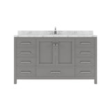 Virtu USA Caroline Avenue 60" Single Bath Vanity with White Quartz Top and Round Sink with Polished Chrome Faucet with Matching Mirror