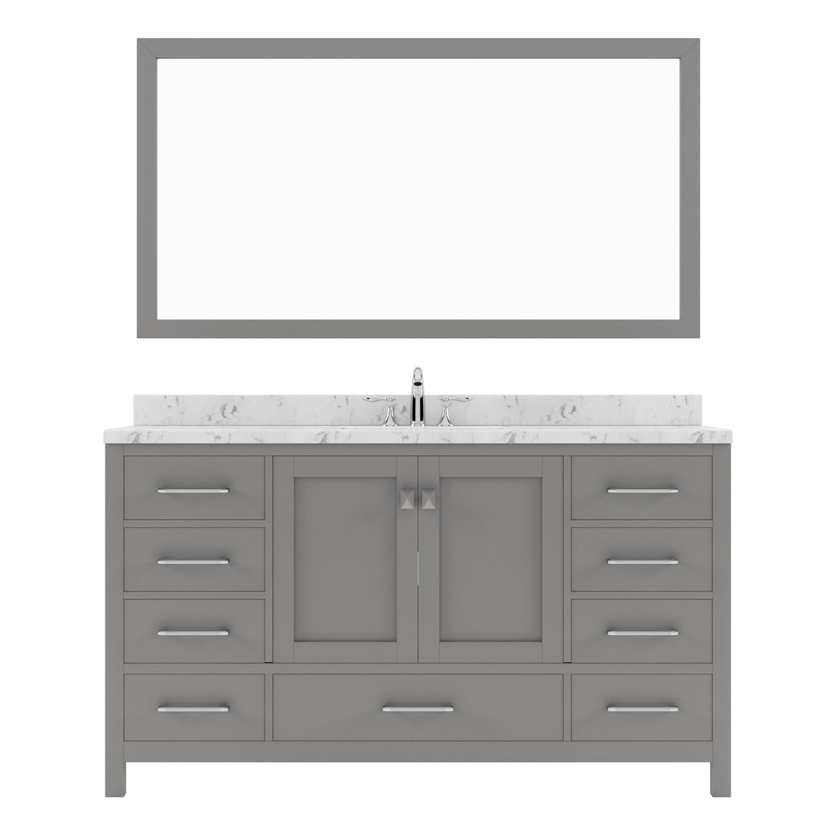 Virtu USA Caroline Avenue 60" Single Bath Vanity with White Quartz Top and Round Sink with Brushed Nickel Faucet with Matching Mirror - Luxe Bathroom Vanities