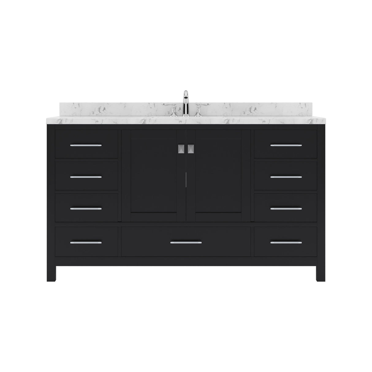 Virtu USA Caroline Avenue 60" Single Bath Vanity with White Quartz Top and Round Sink with Brushed Nickel Faucet with Matching Mirror