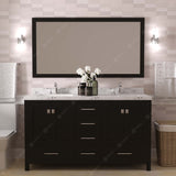 Virtu USA Caroline Avenue 60" Double Bath Vanity with White Quartz Top and Round Sinks with Polished Chrome Faucets with Matching Mirror