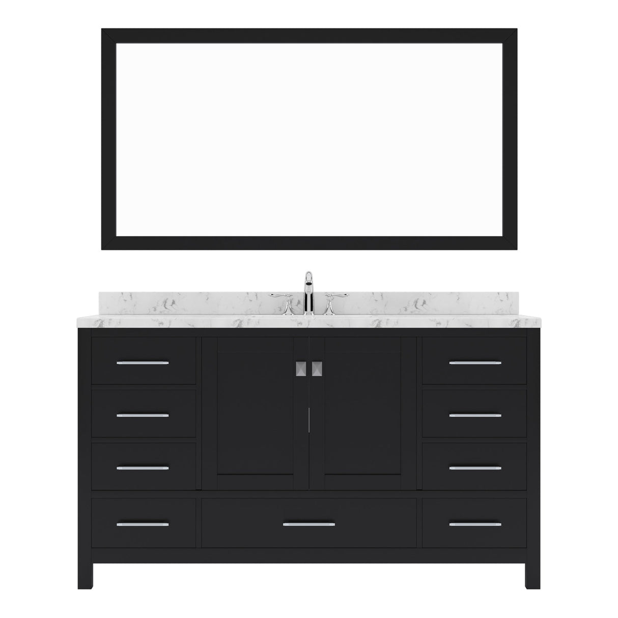 Virtu USA Caroline Avenue 60" Single Bath Vanity with White Quartz Top and Round Sink with Brushed Nickel Faucet with Matching Mirror - Luxe Bathroom Vanities