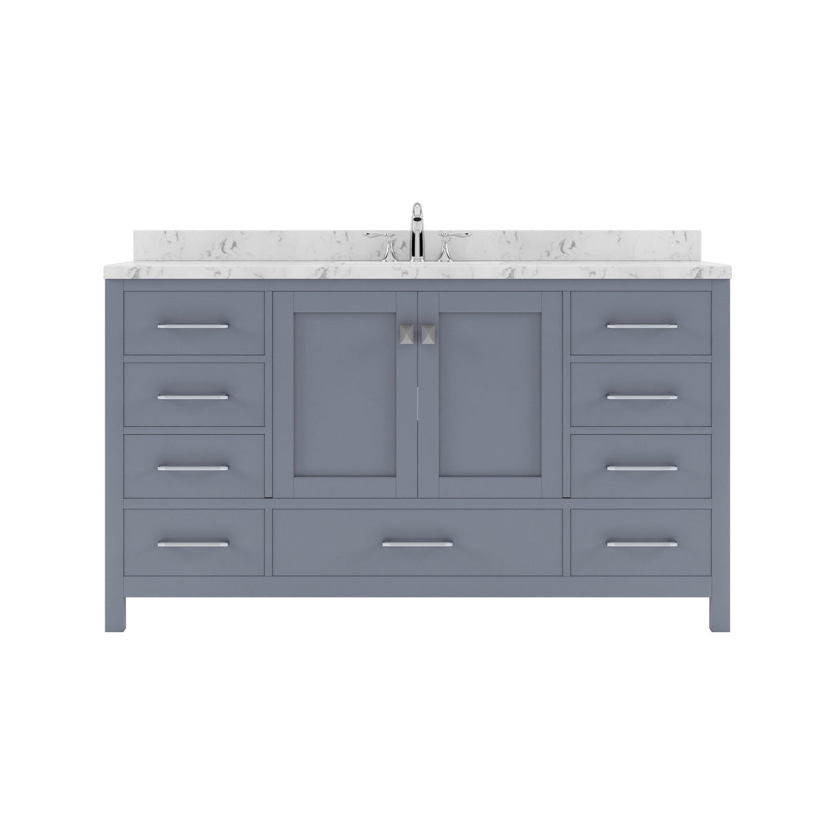 Virtu USA Caroline Avenue 60" Single Bath Vanity with White Quartz Top and Round Sink with Brushed Nickel Faucet with Matching Mirror