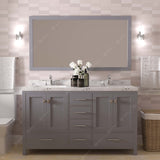 Virtu USA Caroline Avenue 60" Double Bath Vanity with White Quartz Top and Round Sinks with Polished Chrome Faucets with Matching Mirror