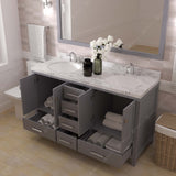 Virtu USA Caroline Avenue 60" Double Bath Vanity with White Quartz Top and Round Sinks with Brushed Nickel Faucets with Matching Mirror