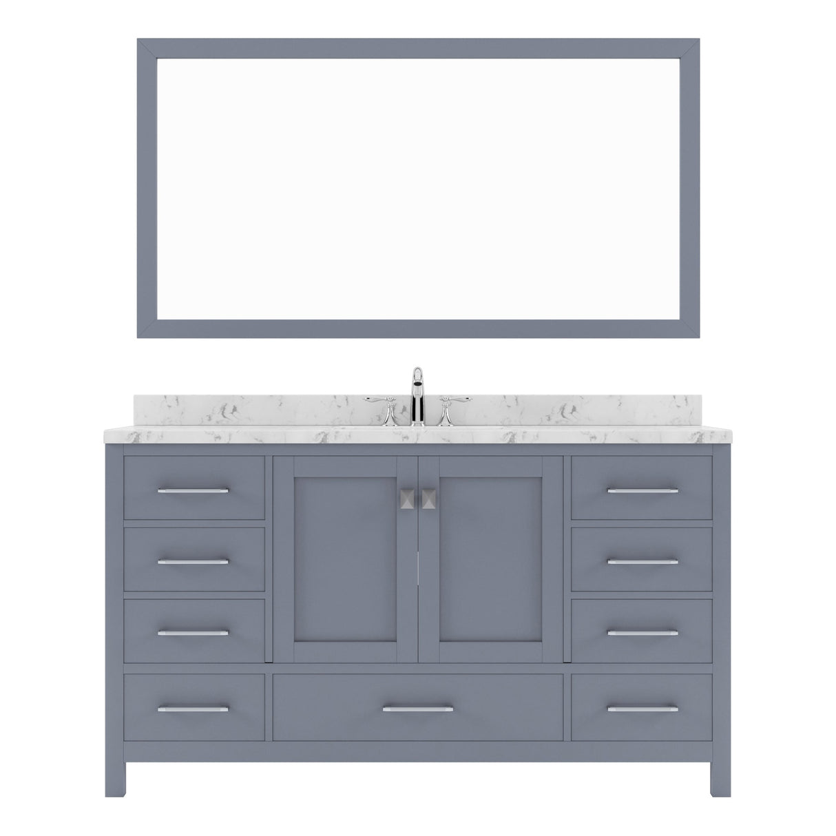 Virtu USA Caroline Avenue 60" Single Bath Vanity with White Quartz Top and Round Sink with Matching Mirror - Luxe Bathroom Vanities