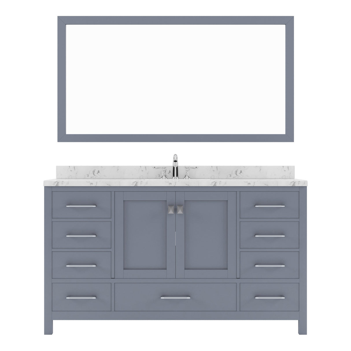 Virtu USA Caroline Avenue 60" Single Bath Vanity with White Quartz Top and Round Sink with Brushed Nickel Faucet with Matching Mirror - Luxe Bathroom Vanities