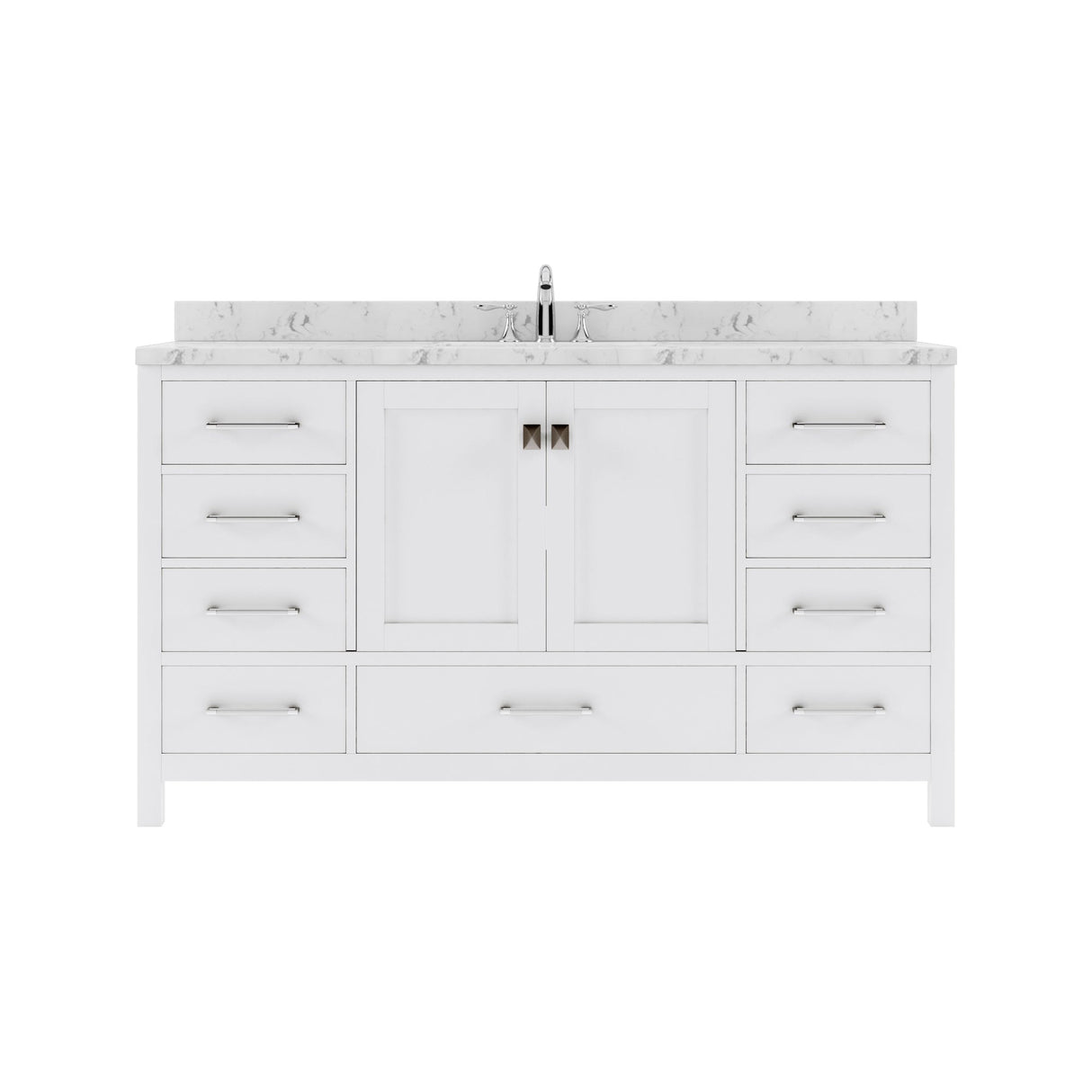 Virtu USA Caroline Avenue 60" Single Bath Vanity with White Quartz Top and Round Sink with Brushed Nickel Faucet with Matching Mirror