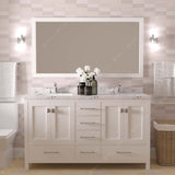 Virtu USA Caroline Avenue 60" Double Bath Vanity with White Quartz Top and Round Sinks with Polished Chrome Faucets with Matching Mirror