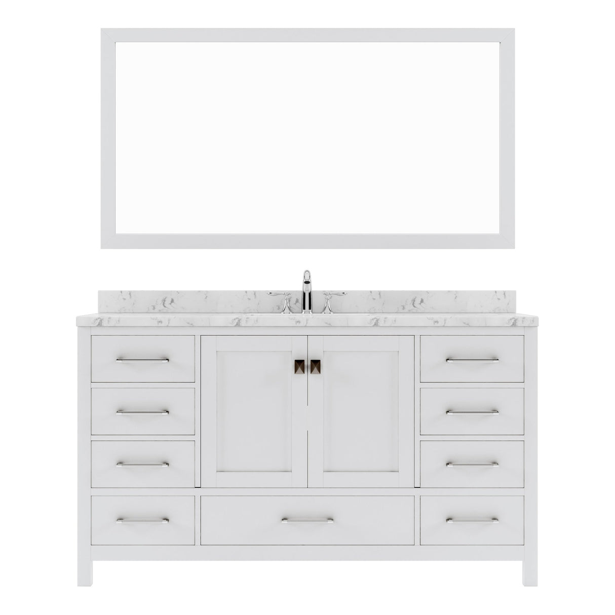 Virtu USA Caroline Avenue 60" Single Bath Vanity with White Quartz Top and Round Sink with Matching Mirror - Luxe Bathroom Vanities