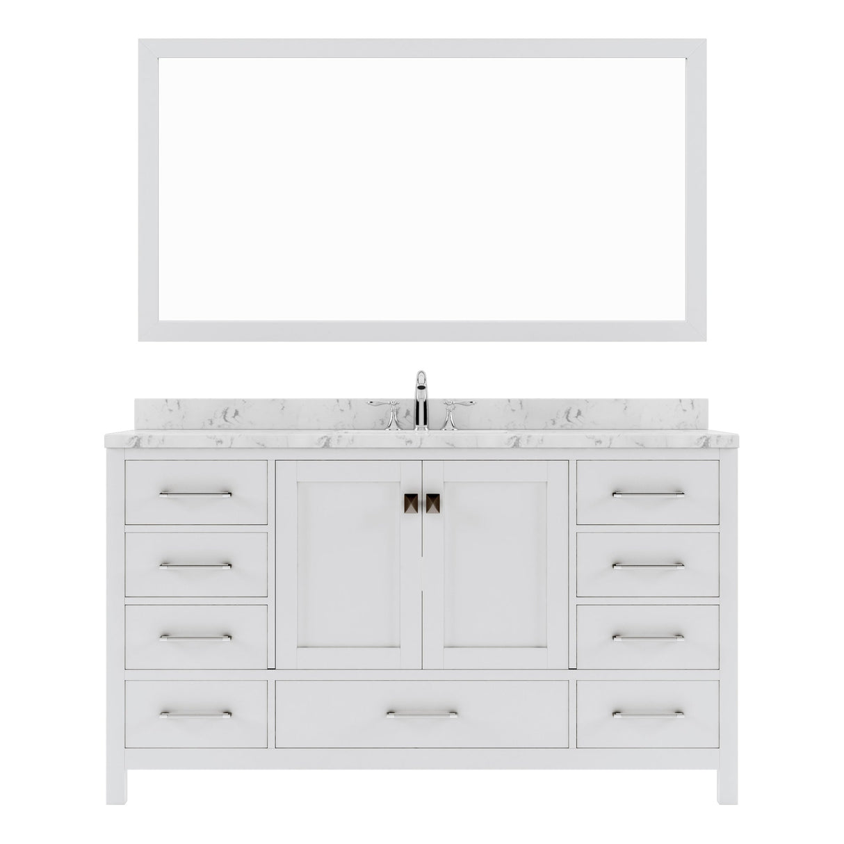 Virtu USA Caroline Avenue 60" Single Bath Vanity with White Quartz Top and Round Sink with Brushed Nickel Faucet with Matching Mirror - Luxe Bathroom Vanities