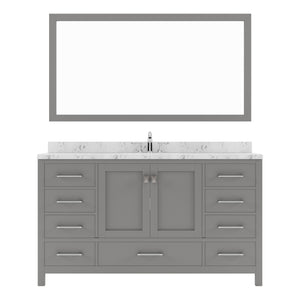 Virtu USA Caroline Avenue 60" Single Bath Vanity with White Quartz Top and Square Sink with Polished Chrome Faucet with Matching Mirror - Luxe Bathroom Vanities