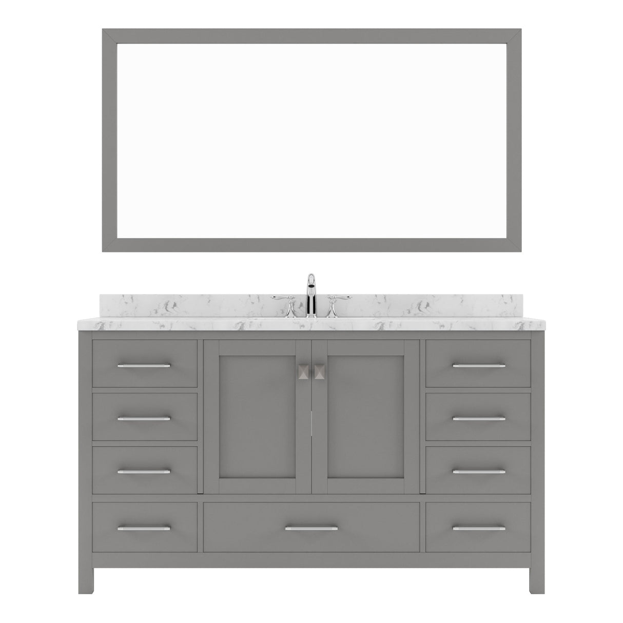 Virtu USA Caroline Avenue 60" Single Bath Vanity with White Quartz Top and Square Sink with Brushed Nickel Faucet with Matching Mirror - Luxe Bathroom Vanities