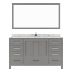 Virtu USA Caroline Avenue 60" Single Bath Vanity with White Quartz Top and Square Sink with Brushed Nickel Faucet with Matching Mirror - Luxe Bathroom Vanities