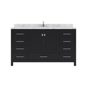 Virtu USA Caroline Avenue 60" Single Bath Vanity with White Quartz Top and Square Sink with Polished Chrome Faucet with Matching Mirror