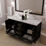 Virtu USA Caroline Avenue 60" Double Bath Vanity with White Quartz Top and Square Sinks with Matching Mirror