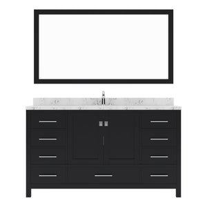 Virtu USA Caroline Avenue 60" Single Bath Vanity with White Quartz Top and Square Sink with Polished Chrome Faucet with Matching Mirror - Luxe Bathroom Vanities